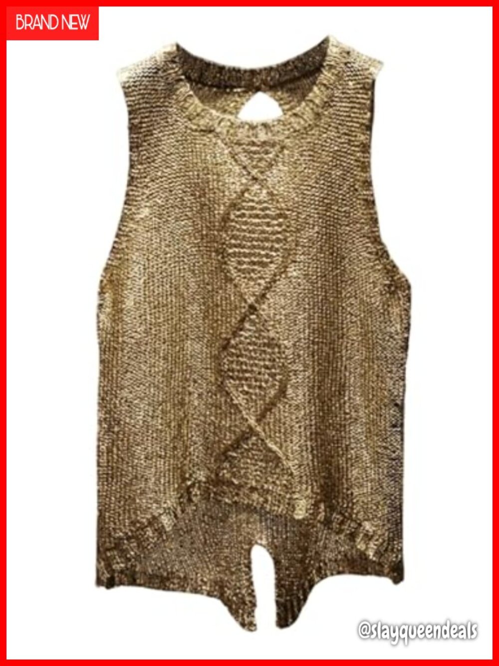 Cable Knit Sweater Vest Asymmetrical Sleeveless Keyhole Back High Low Top